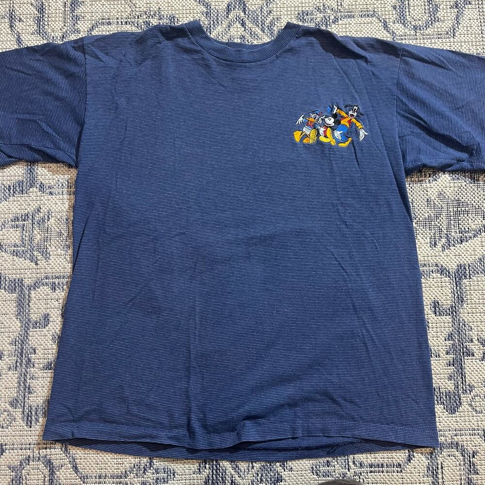 VTG 90's Mickey and Co Striped Graphic T Shirt Goofy Mickey Donald Duck SZ L